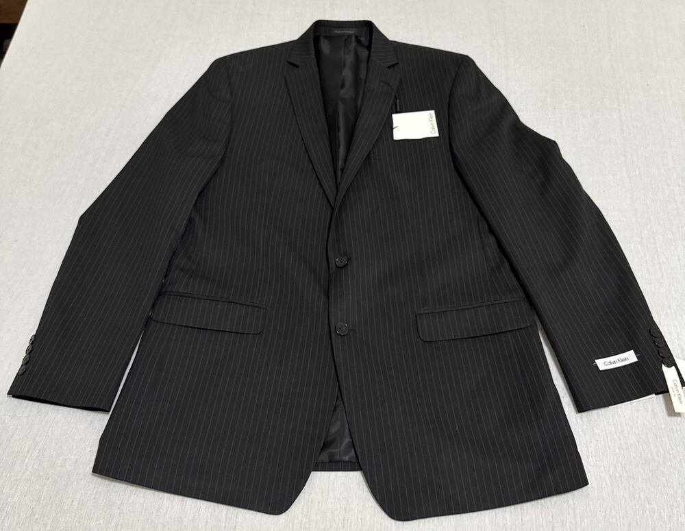 Calvin Klein Men's Slim-Fit Suit, Black Stripe , Size 44L New With Tags